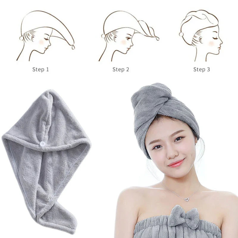 Microfiber Hair Towel (Hair Towel With Button, Super Absorbent, Hair Towel Wrap, For Curly Hair, Fast Drying Hair Wraps For Women, Anti Frizz Microfiber Towel)