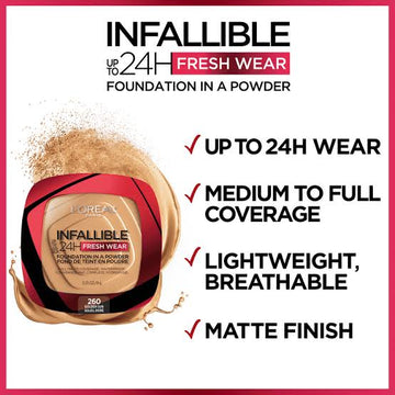 L'Oréal Paris Infallible 24H Fresh Wear Powder Foundation – Flawless Matte Finish, Lightweight & Long-Wear