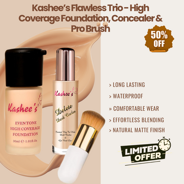 Kashee’s Flawless Trio – High-Coverage Foundation, Concealer & Pro Brush