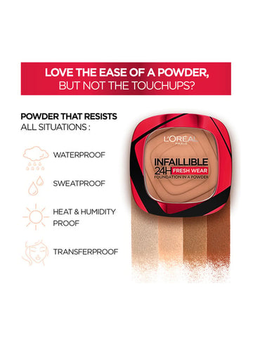 L'Oréal Paris Infallible 24H Fresh Wear Powder Foundation – Flawless Matte Finish, Lightweight & Long-Wear